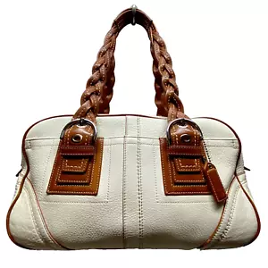 Coach F11413 Bolso de Hombro Bolso de Mano Cartera Cuero Guijarro Marfil Borde Marrón Usado en Excelente Condición - Imagen 1 de 24