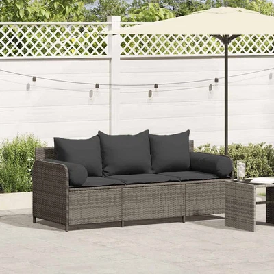 Garden Sofa Grey PE rattan 3-Seater Removable Covers - Image 1 of 4