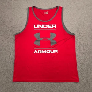 Under Armour HeatGear Men XL Red Gray Trim Tank Top Loose Fit Performance - Picture 1 of 8