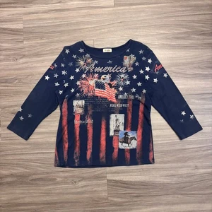 Y2K / Vintage Cactus America Rhinestone Patriotic 3/4 Sleeve Top Size Medium - Picture 1 of 11