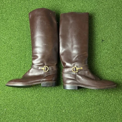 VTG NINE WEST GISELLE TALL RIDING EQUESTRIAN  horsebit BROWN LEATHER BOOTS 7M - Image 1 of 4