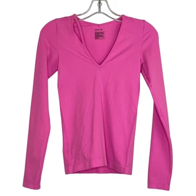 Blusa elástica Helmut Lang rosa gola V LS feminina tamanho XS/S - Imagem 1 de 4