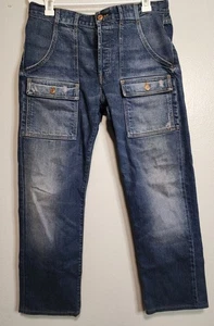 Pantaloni cargo Vince Distressed Stone Washed denim blu jeans tasca anteriore 34x28 - Foto 1 di 8