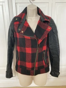 Ladies Red Tartan Biker Jacket UK 6 - Picture 1 of 11