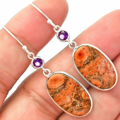 天然罂粟碧玉和紫水晶 925 纯银耳环珠宝首饰 E-1002 — 第 1/4 张图片
