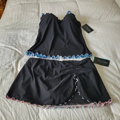 NWT PROFILE by GOTTEX KALEIDOSCOPE TANKINI  SWIMSUIT Sz.16/40D Black NEW - Image 1 of 3