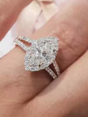 Diamante cultivado en laboratorio de corte marquesa de 3 quilates para propuesta de oro blanco de 14 k certificado IGI Foto 1 de 4