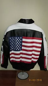 Medium Oscar Piel Perfect Genuine Leather USA American Flag Jacket United States - Picture 1 of 12