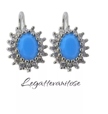 Orecchini Donna in Argento 925. monachella  ovale con zirconi bianchi e angelite - Immagine 1 di 4