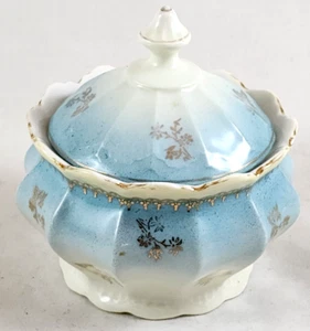 Dressing Table Blue White Gold Covered Dish - Imagen 1 de 6