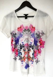 H&M dünnes leichtes Damenshirt Kurzarm Gr. S mit Blumenaufdruck sehr schick - Bild 1 von 2
