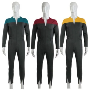 For Captain Sisko Red Uniform Jumpsuit Cosplay Starfleet Gold Blue Costume - Picture 1 of 12