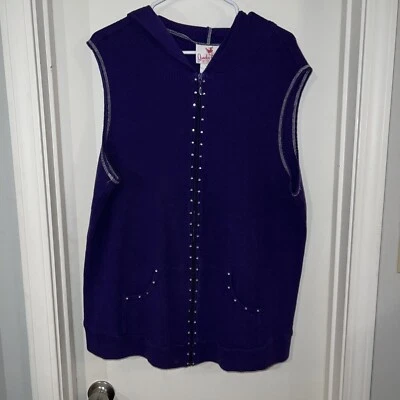 Sudadera con Capucha Quacker Factory Mujer Púrpura Talla XL Cremallera Frontal Adornada Sin Mangas Foto 1 de 2