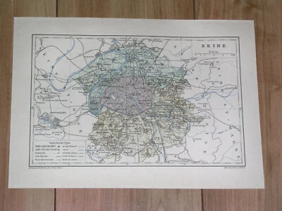 1887 ORIGINAL ANTIQUE MAP OF PARIS AND VICINITY / DEPARTMENT OF SEINE / FRANCE - Image 1 of 4