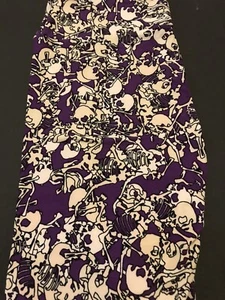 Leggings Lularoe scheletri danzanti OS viola bianco teschi Halloween NUOVO - Foto 1 di 2