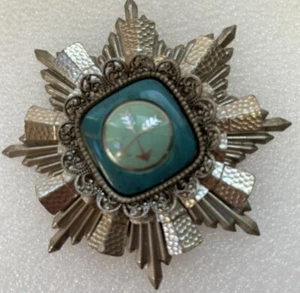 Southwestern 3" Metal Sun Pendant w/ Blue Gemstone Inlay and Crossed Arrows - Picture 1 of 6