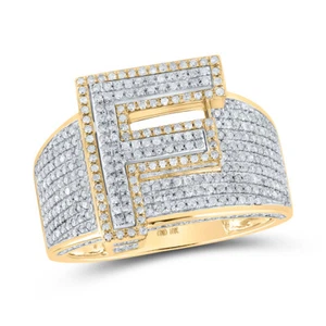 10kt Two-tone Gold Mens Round Diamond F Initial Letter Ring 1 Cttw - Picture 1 of 1