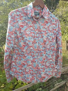 SOULEIADO Button-Down S Shirt Turquoise Floral Print Cotton Sz 36 /2-4 US - Picture 1 of 10
