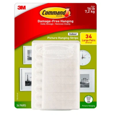 3M Command Picture Hanging Strips Large 34 Pairs 68 Strips Hold 16 lbs SHIP FAST - Image 1 of 4