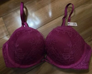 NWT Victorias Secret Bombshell add 2 cups padded push up bra Pink Lace 34B - Picture 1 of 6