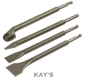 4 PIECE SDS CHISEL SET FOR HAMMER DRILL FLAT POINTED GROOVE GOUGE 250mm MASONRY - Picture 1 of 4