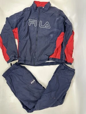 Fila Tracksuit Mens XL Blue Red 90s Y2K Jacket Pants Windbreaker Lined Vintage - Image 1 of 4