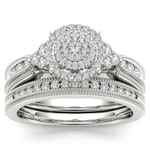 14K White Gold 1/2 Ct Diamond Halo Engagement Ring for Women Size 8 Bridal set - Picture 1 of 4