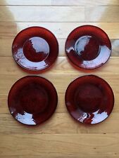 (4) Vintage Arcoroc France Red Ruby Cranberry Glass Salad Plates 8”