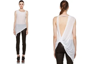 NWT HELMUT LANG Threadbare T Twist Back Asymmetric Tunic Tank Top White LARGE - Picture 1 of 6