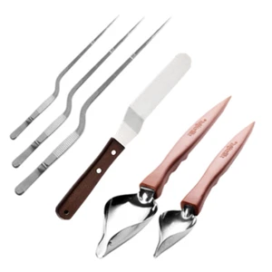 6pc Chef Plating Kit TWEEZERS Tongs Serving Spoon Spatula Dessert BBQ Offset Set - Picture 1 of 4