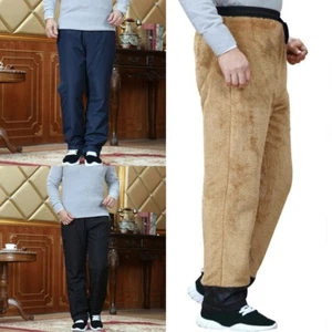 Winter Men Faux Fur Fleece Lining Pants Thermal Quilted Padded Trouser Warm Soft - Picture 1 of 9