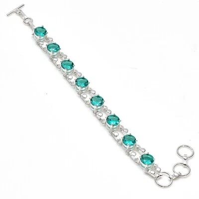 Pulsera de cadena de plata de ley 925 con joyas de piedras preciosas de turmalina verde para mujer Foto 1 de 4