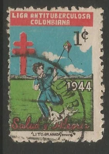 STAMPS-COLOMBIA. 1944. Christmas - 1c Anti T.B. Charity Poster Stamp. Cancelled - Picture 1 of 1
