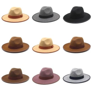 Vintage Formal Hat Men Women Wide Brim Jazz Cap Party Prom Wool Hat Adult - Picture 1 of 15