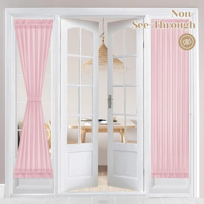 Light Pink Semi-Sheer French Door Curtains Set of 2, 26W x 40L Inches - Image 1 of 4