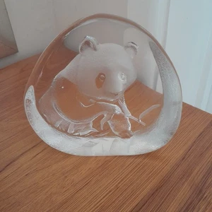 Vintage Matten Jonasson Kunst Glas Kristall Panda Briefbeschwerer Ornament signiert - Bild 1 von 5