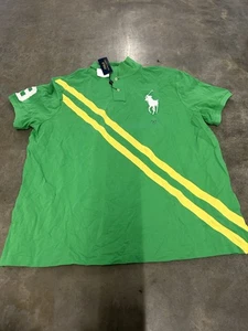 Polo Ralph Lauren Big Pony Banner maglia a righe verde giallo 2XL nuova con etichette - Foto 1 di 3