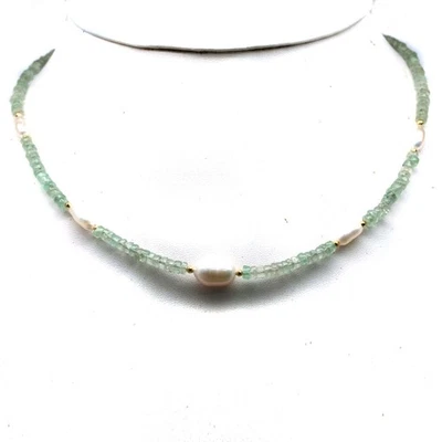 925 Silver Handmade White Baroque Pearl & Green Aquamarine Necklace 18.0 In. - Image 1 of 4