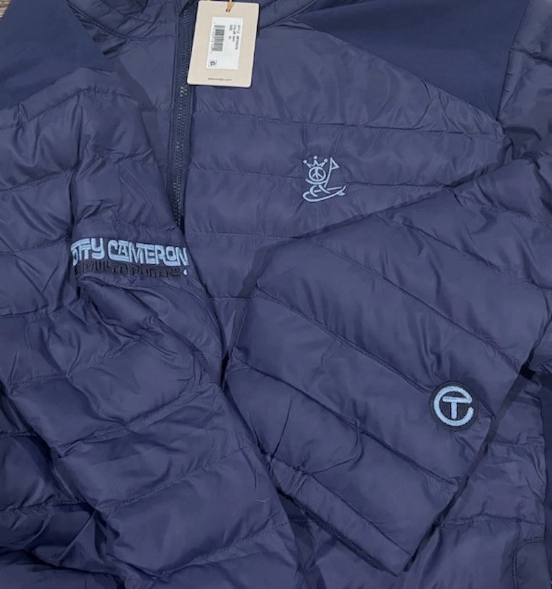 Scotty Cameron Gallery Puffer 海军蓝夹克 Peter Millar Apex 和平冲浪者 XL — 第 1/4 张图片