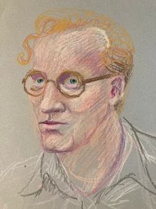 Sehr schöne Kohlezeichnung Portrait Mann Kopf Gesicht Zeitgenössische Kunst 1980 Büste - Bild 1 von 9