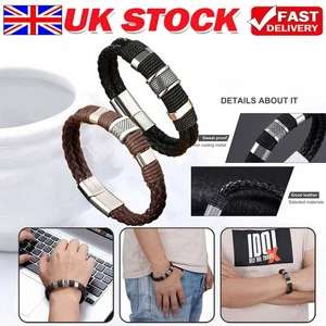 Braided Fashion Bracelets Leather Bracelet Bangle Wrap Brown Black Wristband - Picture 1 of 14
