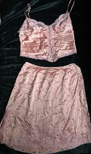Vintage Victoria’s Secret Silk Satin & Lace Cami & 1/2 Slip Lingerie Set - Picture 1 of 6