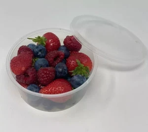 Plastic Food Container with Lid Round Clear Deli Sauce Pots Takeaway 16oz 450ML - Picture 1 of 6