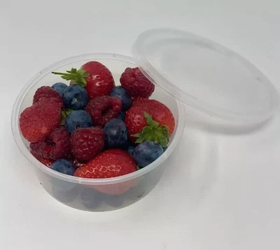Plastic Food Container with Lid Round Clear Deli Sauce Pots Takeaway 16oz 450ML - Image 1 of 4