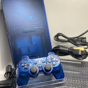 PS2 Slim Clear Blue SCPH-37000 Konsole mit Controller & Kabeln gebraucht - Bild 1 von 14