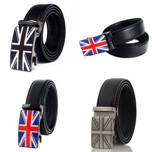 Mens Ratchet Leather Belt Union Jack British Flag Automatic Buckle Q53 - Picture 1 of 52