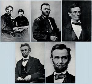 1960s B&W Ulysses S Grant Abraham Lincoln Repro Portrait 6x9 Giant Postcard Lot - Bild 1 von 11