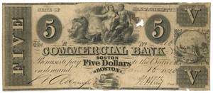 1840 Commercial Bank, Boston, Massachusetts $5 Obsolete Note No.5816 (59675) - Picture 1 of 2
