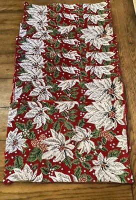 Juego de 8 colchonetas de colección estilo vacaciones de Navidad blanco flor de pascua sobre tapiz rojo Foto 1 de 4