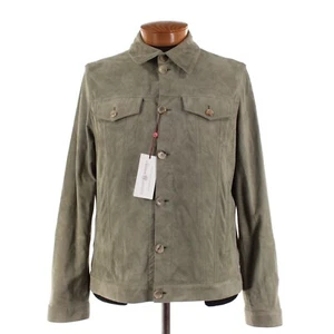 Luciano Barbera NWD 100% Leather Overshirt Size 52 (L US) In Solid Green - Picture 1 of 17